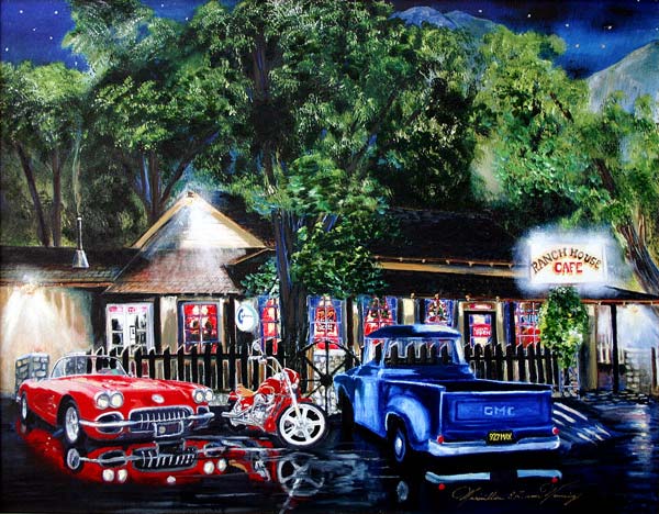 1958 Red Corvette and Red Harley